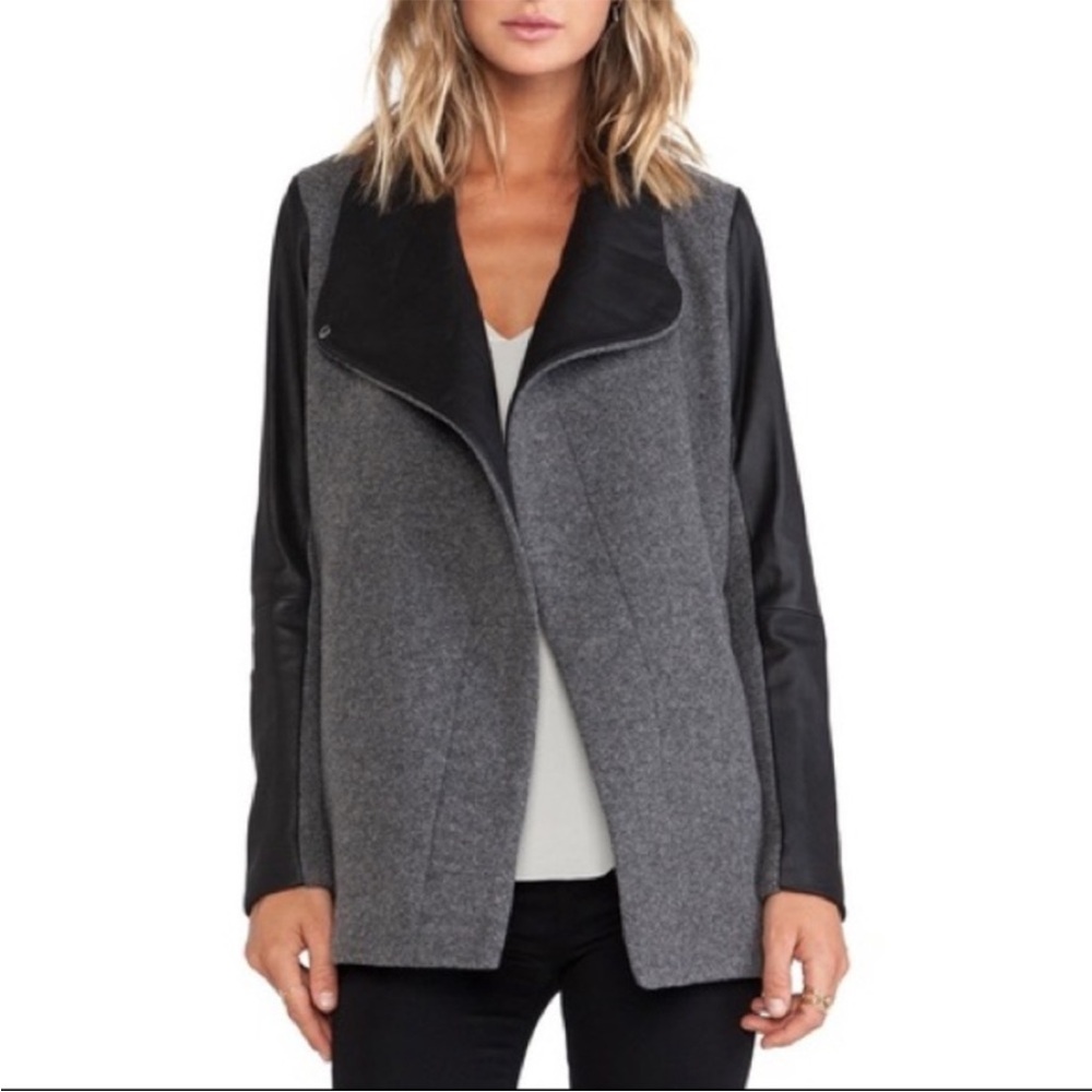 Gray and Black Theory Leather Wool Felt Naomo Coat [Extra Small / XS]